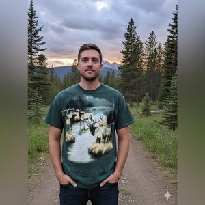 The Mountain "Elk at Dusk" green graphic tie-dye t-shirt vintage xxl